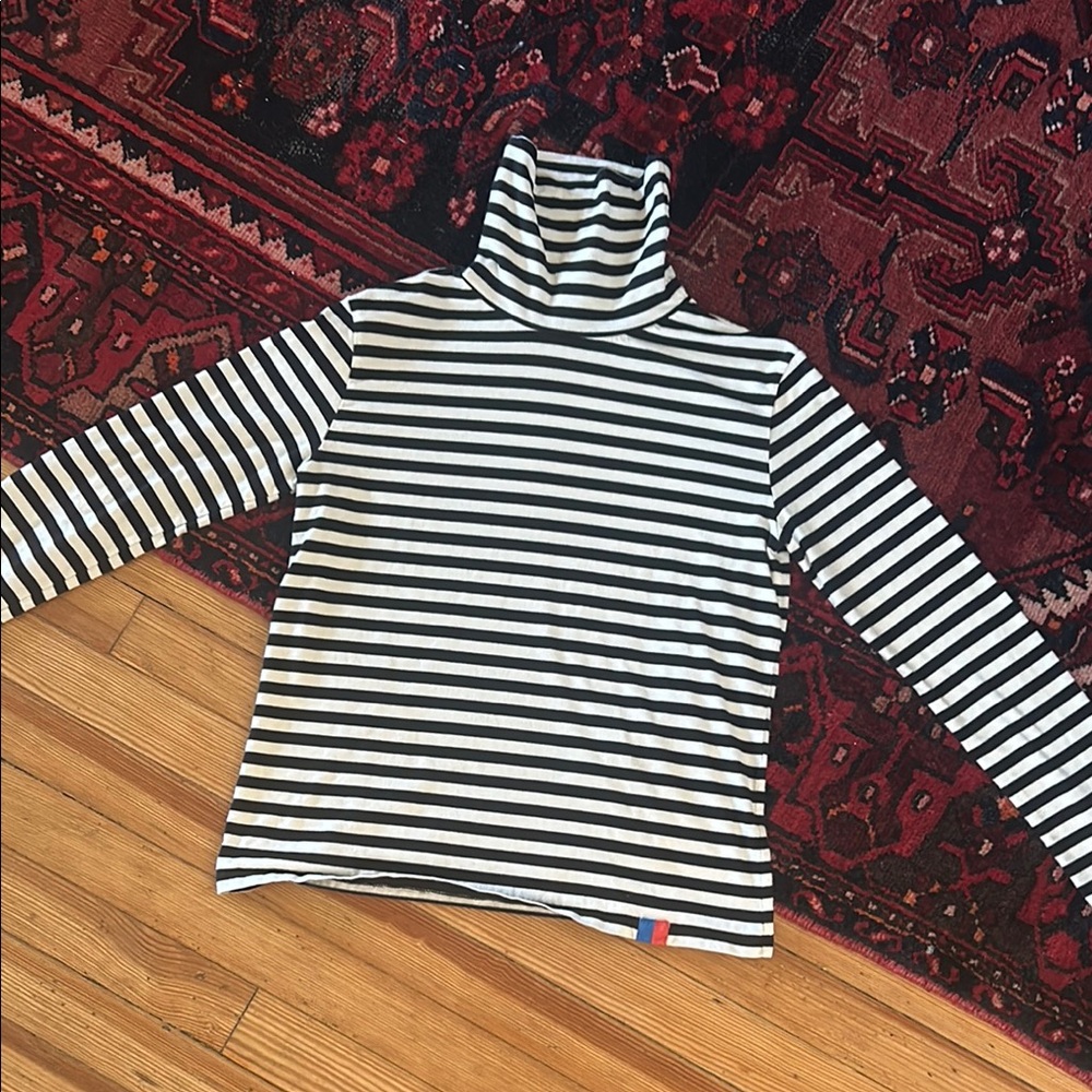 KULE Black and White Striped Turtleneck